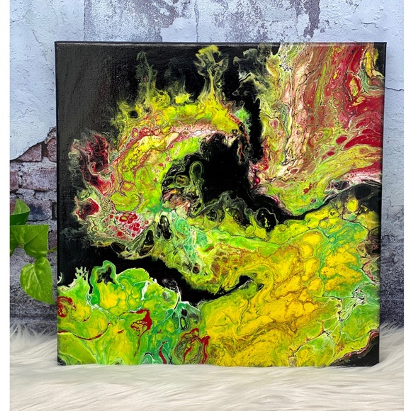 Green Paint Pour Acrylic Painting